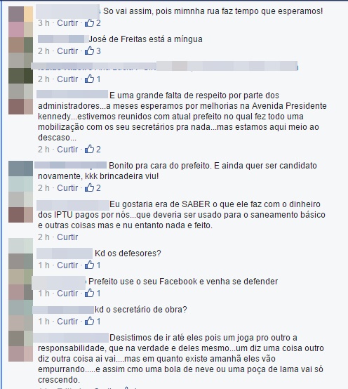 Usando a rede social facebook, população comenta situação de  moradores da Rua Pacajus
