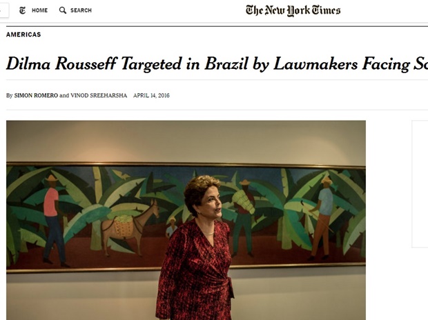 Título da matéria diz: "Dilma Rousseff alvejada no Brasil por legisladores envolvidos em escândalos"